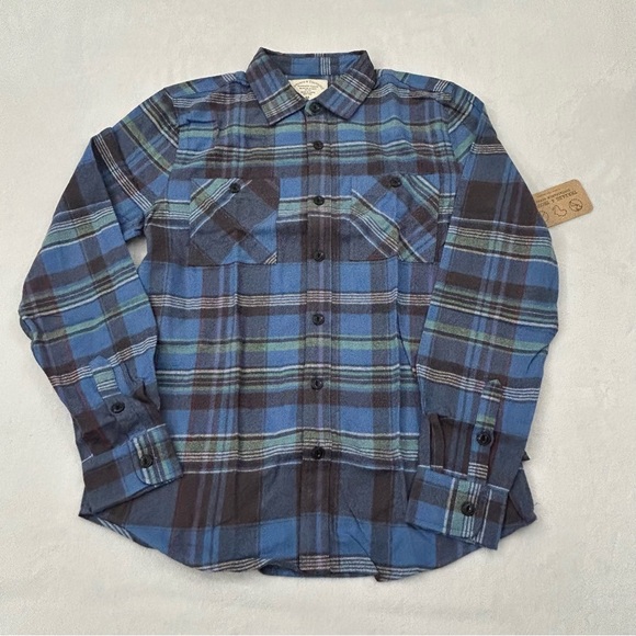 Threads 4 Thought Blue Plaid Flannel Organic Long sleeve Button Up Shirt Mens M - Picture 1 of 9